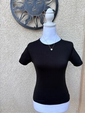 Black Buttery Soft Crewneck Short Sleeve Top Casual Everyday Basics